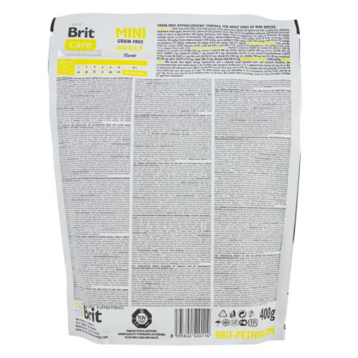 Сухий корм Brit Care GF Mini для дорослих собак мініатюрних порід, з ягням, 400 г