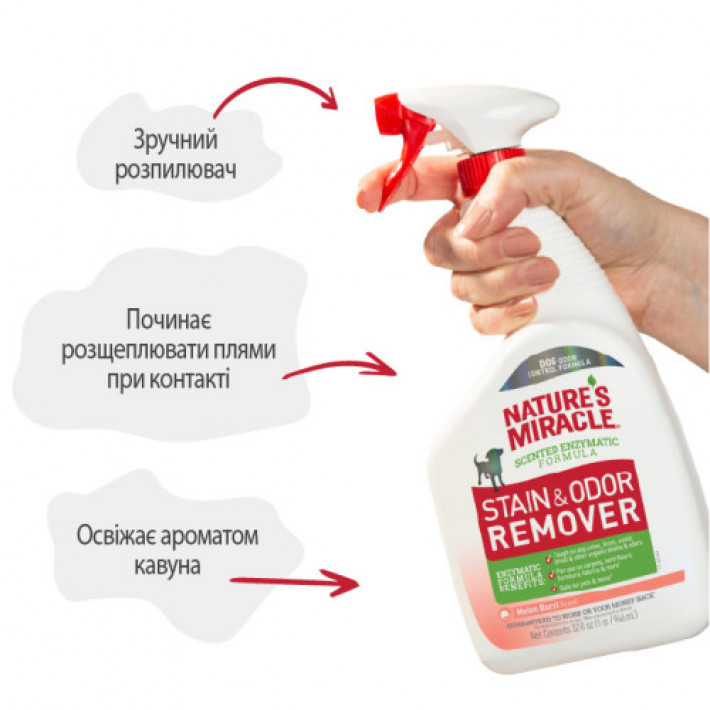 Спрей 8in1 NM Dog Stain&Odor Remover Spray Melon для усунення плям та запахів, з ароматом дині, 946 мл