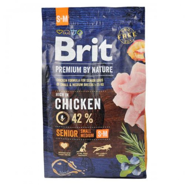 Сухий корм Brit Premium Dog Senior S+M для старіючих собак малих і середніх порід, з куркою, 3 кг