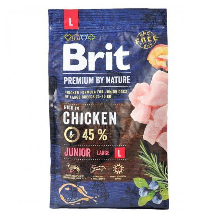 Сухий корм Brit Premium Dog Junior L для цуценят та юніорів великих порід, з куркою, 3 кг