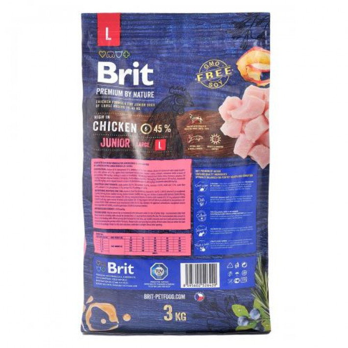 Сухий корм Brit Premium Dog Junior L для цуценят та юніорів великих порід, з куркою, 3 кг