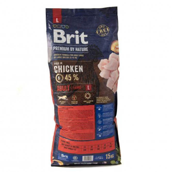 Сухий корм Brit Premium Dog Adult L для дорослих собак великих порід, з куркою, 15 кг