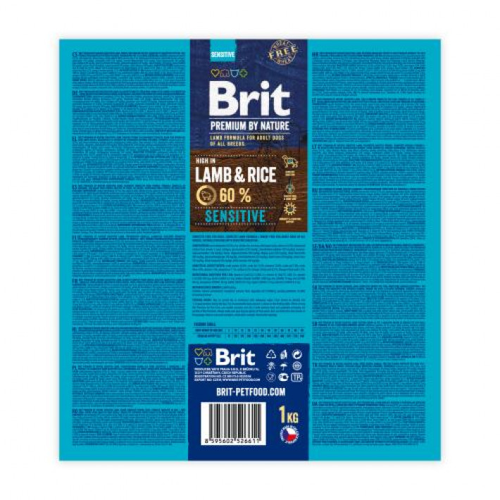 Сухий корм Brit Premium Dog Sensitive Lamb для собак з чутливим травленням, з ягням, 1 кг