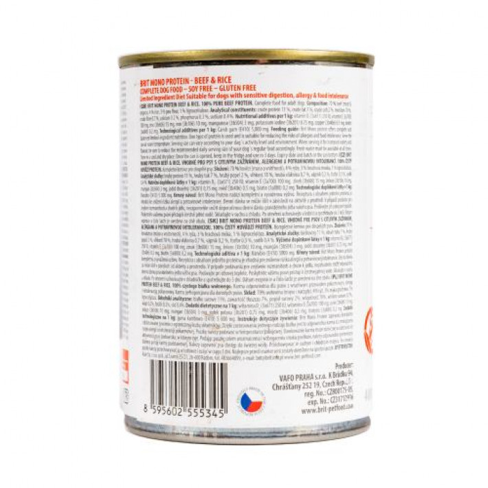 Вологий корм Brit Mono Protein Beef & Rice для собак, з яловичиною та рисом, 400 г