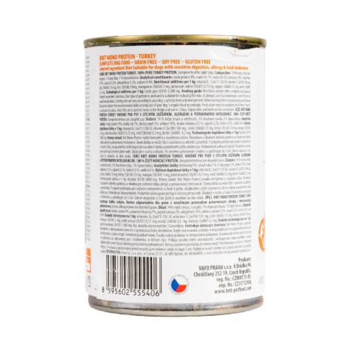Вологий корм Brit Mono Protein Turkey для собак, з індичкою, 400 г