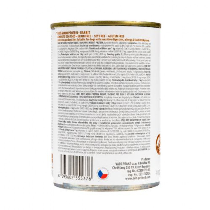 Вологий корм Brit Mono Protein Rabbit для собак, з кроликом, 400 г