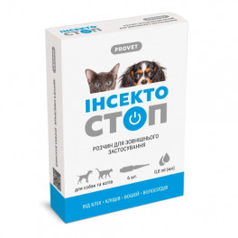 Краплі на холку ProVET «Інсектостоп» для котів та собак від 4 до 10 кг, 6 піпеток (від зовнішніх паразитів)
