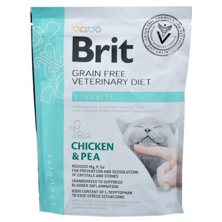 Сухий корм Brit GF VetDiet Cat Struvite для котів, при сечокам'яній хворобі, з куркою та горохом, 400 г