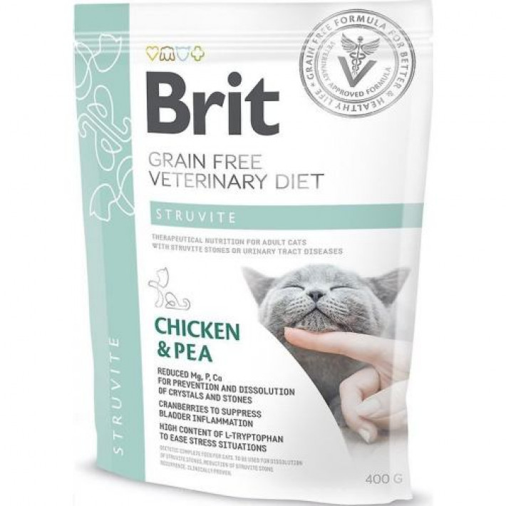 Сухий корм Brit GF VetDiet Cat Struvite для котів, при сечокам'яній хворобі, з куркою та горохом, 400 г