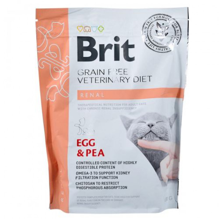 Сухий корм Brit GF VetDiet Cat Renal для котів, при захворюваннях нирок, з яйцем та горохом, 400 г