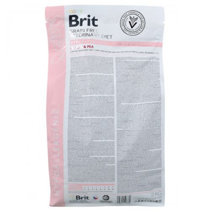 Сухий корм Brit GF VetDiet Cat Hypoallergenic для котів, з харчовою алергією та непереносимістю, з лососем та горохом, 2 кг