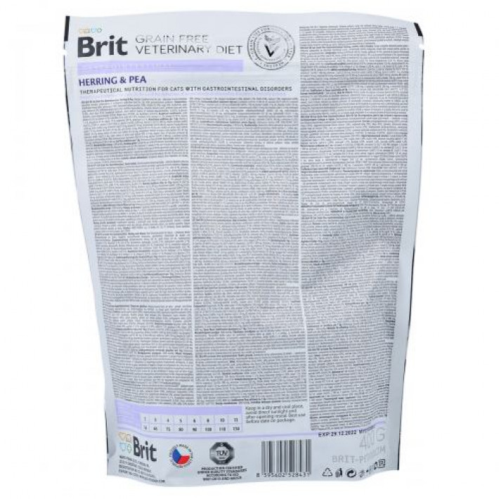 Сухий корм Brit GF VetDiet Cat Gastrointestinal для котів, при порушеннях травлення, з оселедцем, лососем, яйцем та горохом, 400 г