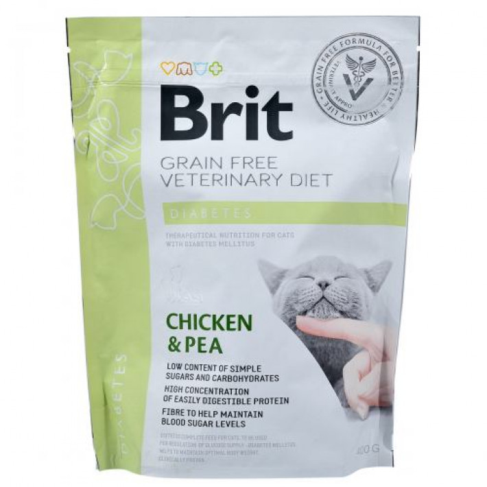 Сухий корм Brit GF VetDiet Cat Diabetes для котів, при цукровому діабеті, з куркою та горохом, 400 г