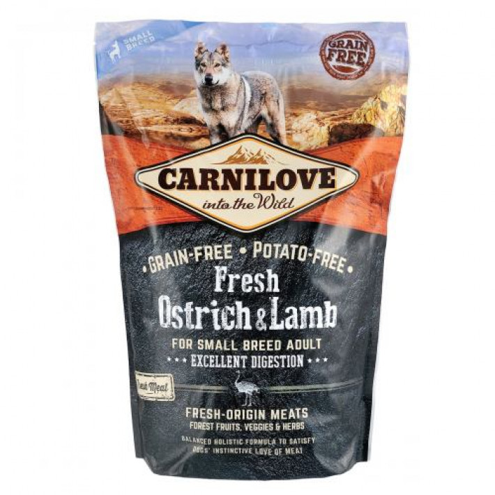 Сухий корм Carnilove Fresh Ostrich & Lamb для дорослих собак дрібних порід, ягня та страус, 1,5 кг