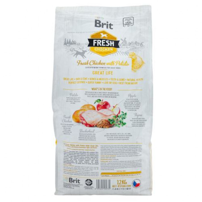 Сухий корм Brit Fresh для дорослих собак всіх порід, з куркою та картоплею, 12 кг