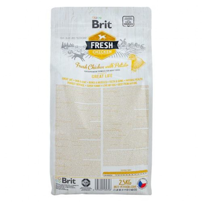 Сухий корм Brit Fresh для дорослих собак всіх порід, з куркою та картоплею, 2,5 кг