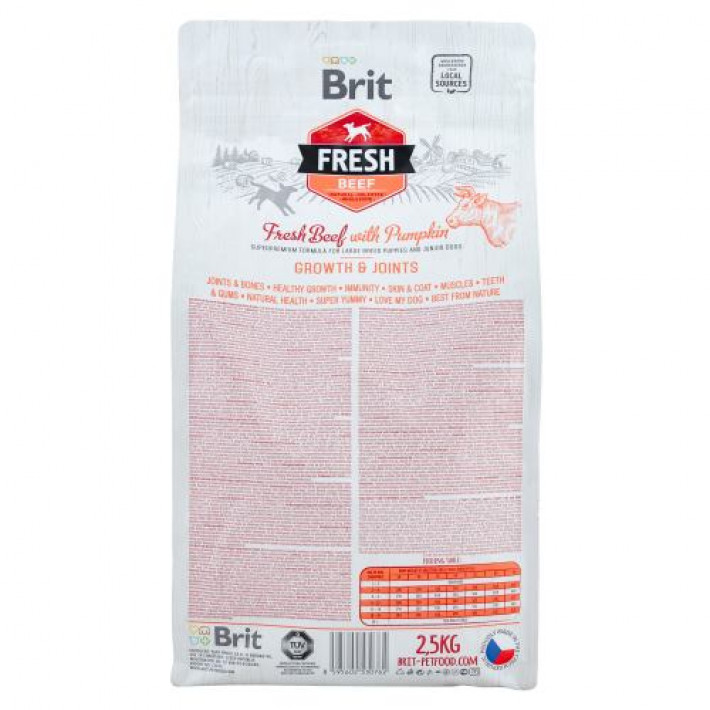 Сухий корм Brit Fresh для цуценят та молодих собак великих порід, з яловичиною та гарбузом, 2,5 кг