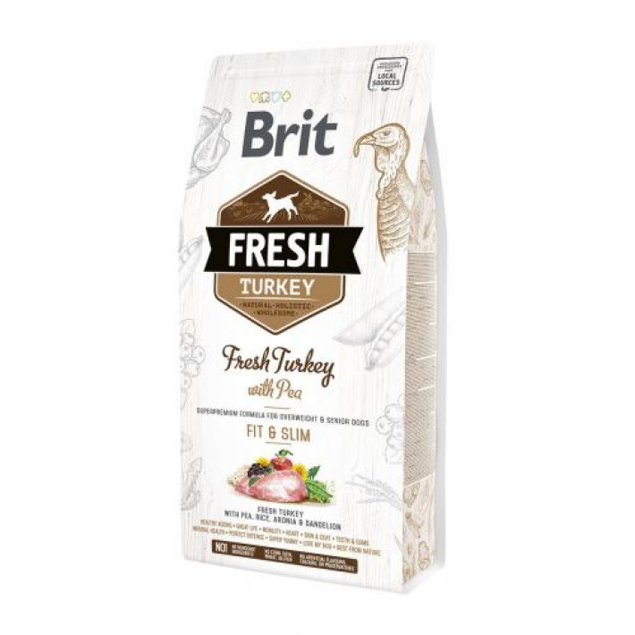 Сухий корм Brit Fresh для дорослих собак, із зайвою вагою, з індичкою та горохом, 2,5 кг