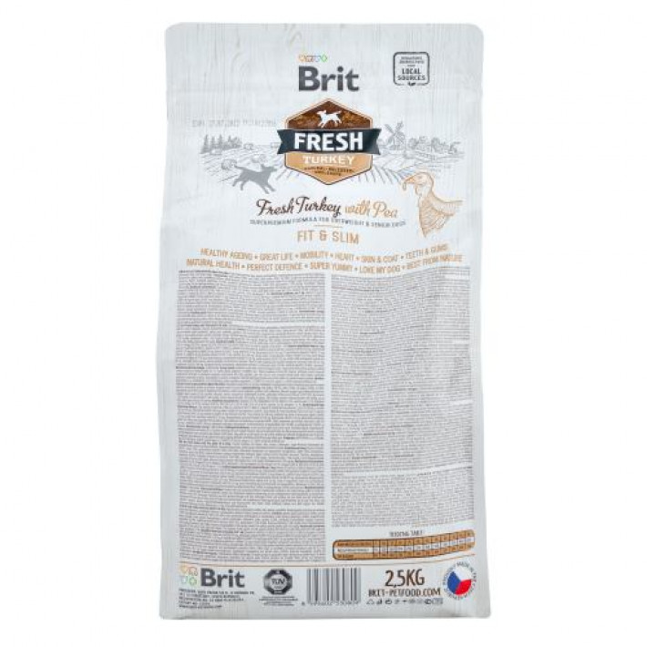 Сухий корм Brit Fresh для дорослих собак, із зайвою вагою, з індичкою та горохом, 2,5 кг