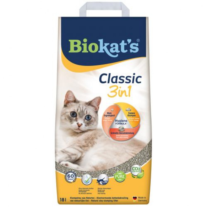 Наповнювач Biokats Classic 3in1 для котячого туалету, бентонітовий, 18 л