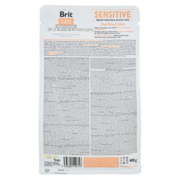 Сухий корм Brit Care Cat GF Sensitive HDigestion & Delicate Taste для котів з чутливим травленням, індичка та лосось, 400 г