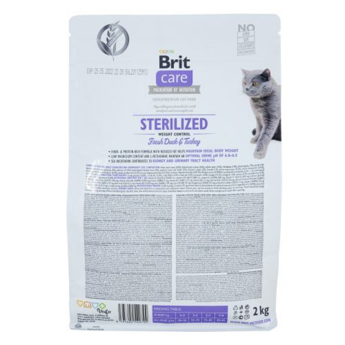 Сухий корм Brit Care Cat GF Sterilized Weight Control для стерилізованих котів з надмірною вагою, качка та індичка, 2 кг