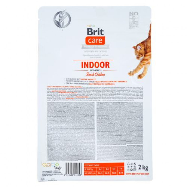 Сухий корм Brit Care Cat GF Indoor Anti-stress для котів, які постійно живуть у приміщенні, курка, 2 кг