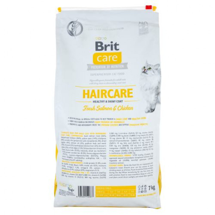 Сухий корм Brit Care Cat GF Haircare Healthy & Shiny Coat для котів, догляд за шкірою і шерстю, лосось та курка, 7 кг