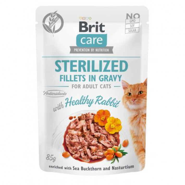 Вологий корм Brit Care Cat Pouch для стерилізованих котів, філе в соусі, кролик, 85 г