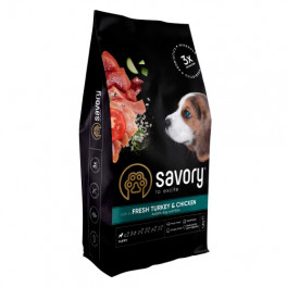 Сухий корм Savory Puppy для цуценят усіх порід, зі свіжою індичкою і куркою, 12 кг