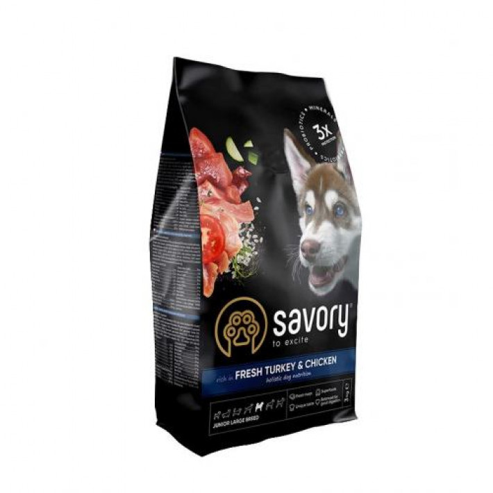 Сухий корм Savory для юніорів великих порід, зі свіжою індичкою і куркою, 3 кг