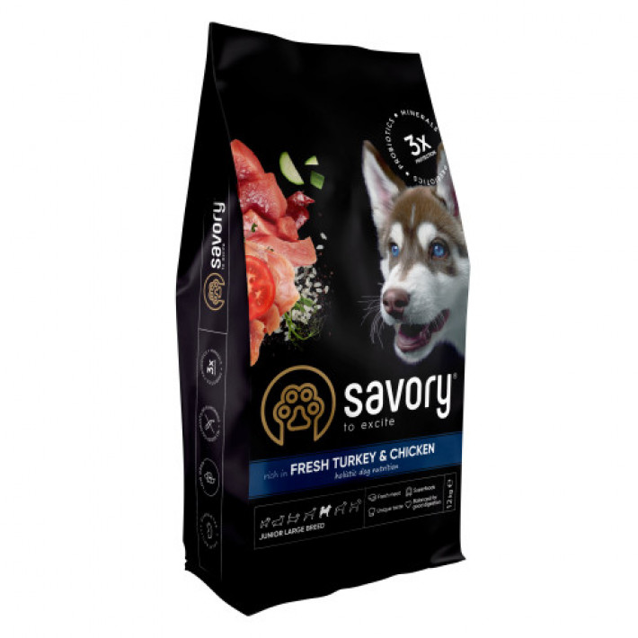 Сухий корм Savory для юніорів великих порід, зі свіжою індичкою і куркою, 12 кг