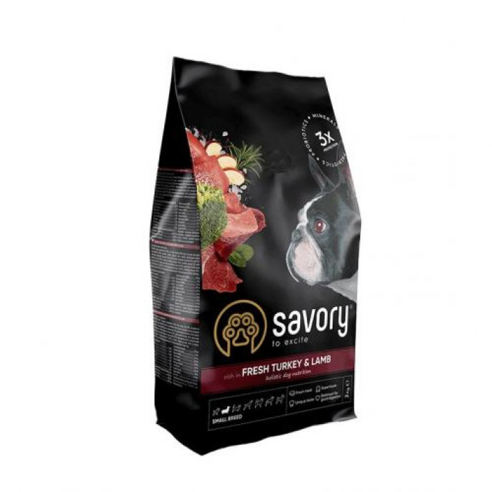 Сухий корм Savory Small для собак малих порід, зі свіжим ягням та індичкою, 3 кг