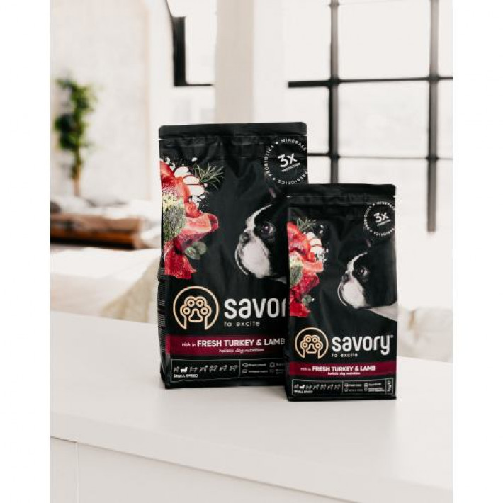 Сухий корм Savory Small для собак малих порід, зі свіжим ягням та індичкою, 8 кг