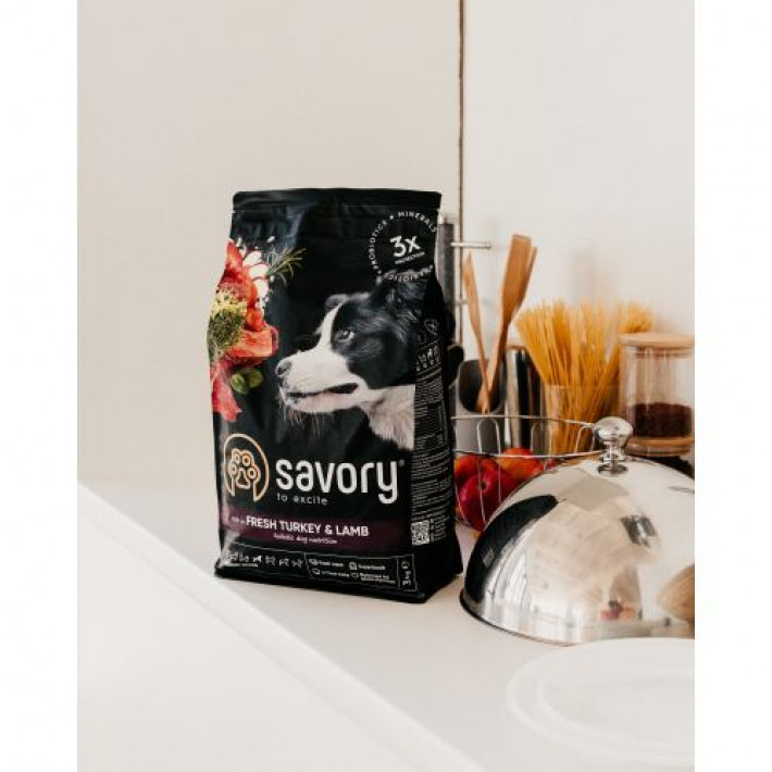Сухий корм Savory Medium для собак середніх порід, зі свіжим ягням та індичкою, 1 кг