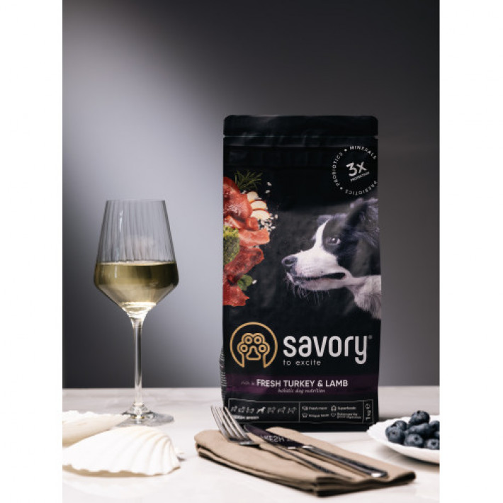Сухий корм Savory Medium для собак середніх порід, зі свіжим ягням та індичкою, 1 кг