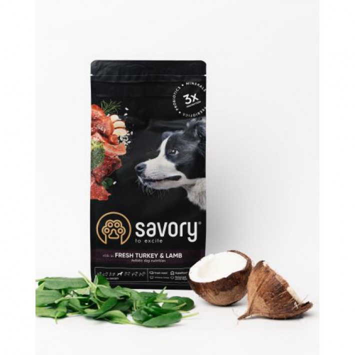 Сухий корм Savory Medium для собак середніх порід, зі свіжим ягням та індичкою, 12 кг