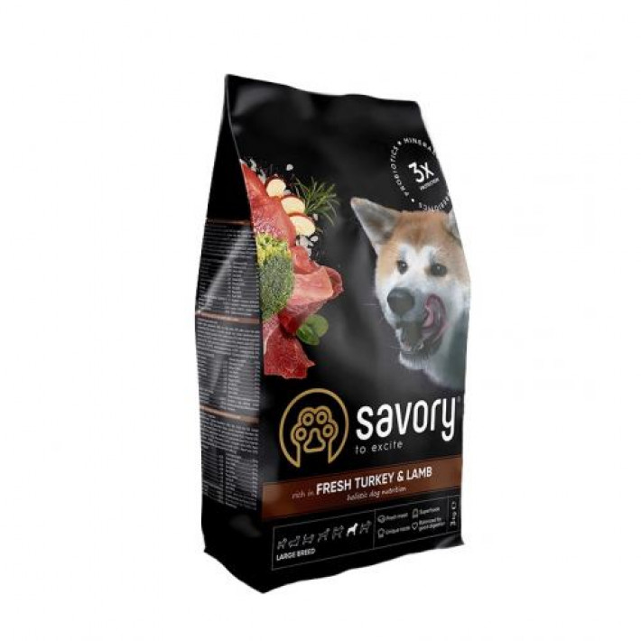 Сухий корм Savory Large для собак великих порід, зі свіжим ягням та індичкою, 3 кг