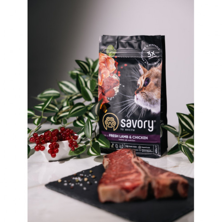 Сухий корм Savory для стерилізованих котів, зі свіжим ягням і куркою, 400 г