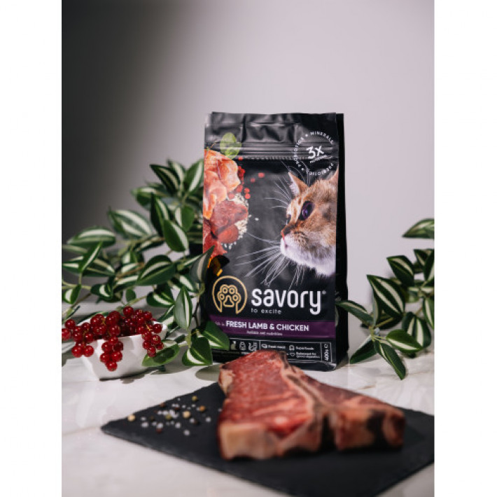 Сухий корм Savory для стерилізованих котів, зі свіжим ягням і куркою, 400 г