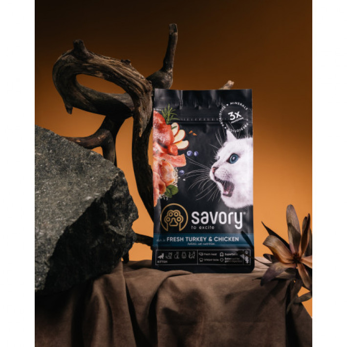 Сухий корм Savory для кошенят всіх порід, зі свіжою індичкою та куркою, 400 г