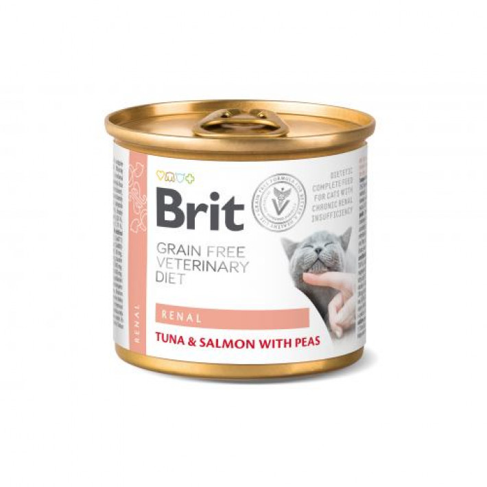 Вологий корм Brit GF VetDiet Renal для котів, при хронічній нирковій недостатності, з тунцем, лососем з горохом, 200 г