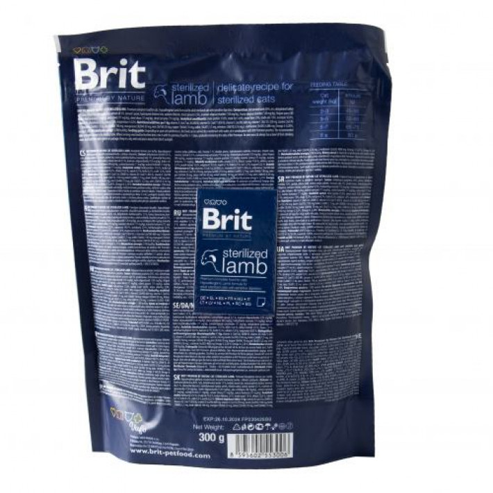 Сухий корм Brit Premium Cat by Nature Sterilized Lamb для стерилізованих котів, з ягням, 300 г