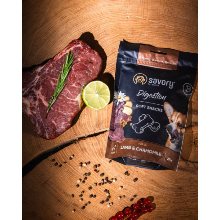 М'які ласощі Savory для покращення травлення собак, ягня та ромашка, 200 г