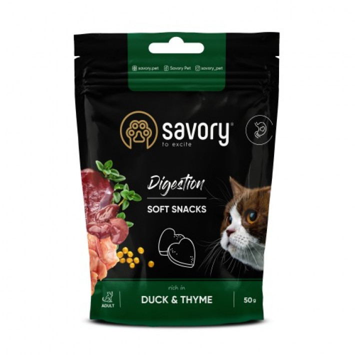 М'які ласощі Savory для покращення травлення котів, качка з чебрецем, 50 г