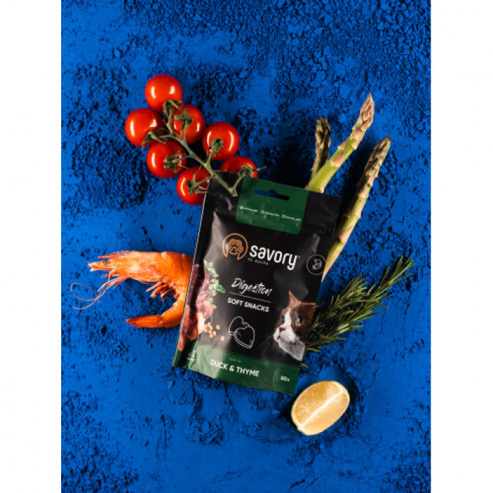 М'які ласощі Savory для покращення травлення котів, качка з чебрецем, 50 г
