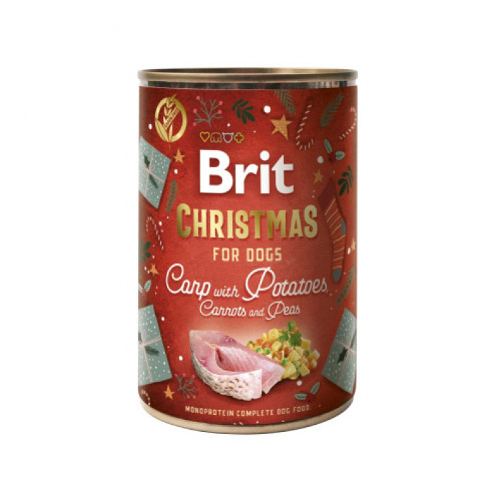 Корм вологий для собак Brit Mono Protein Christmas Carp with Potatoes різдвяна вечеря з коропом і картоплею 400 г