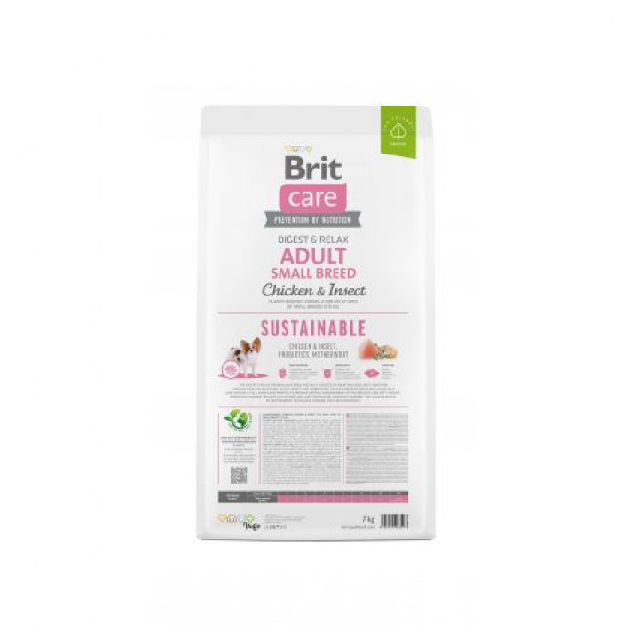Сухий корм Brit Care Dog Sustainable Adult Small Breed для собак малих порід, з куркою та комахами, 7 кг