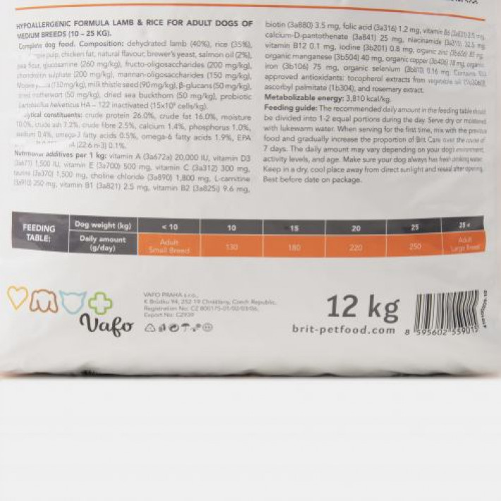 Сухий корм Brit Care Dog Hypoallergenic Adult Medium Breed для собак середніх порід, гіпоалергенний з ягням, 12 кг