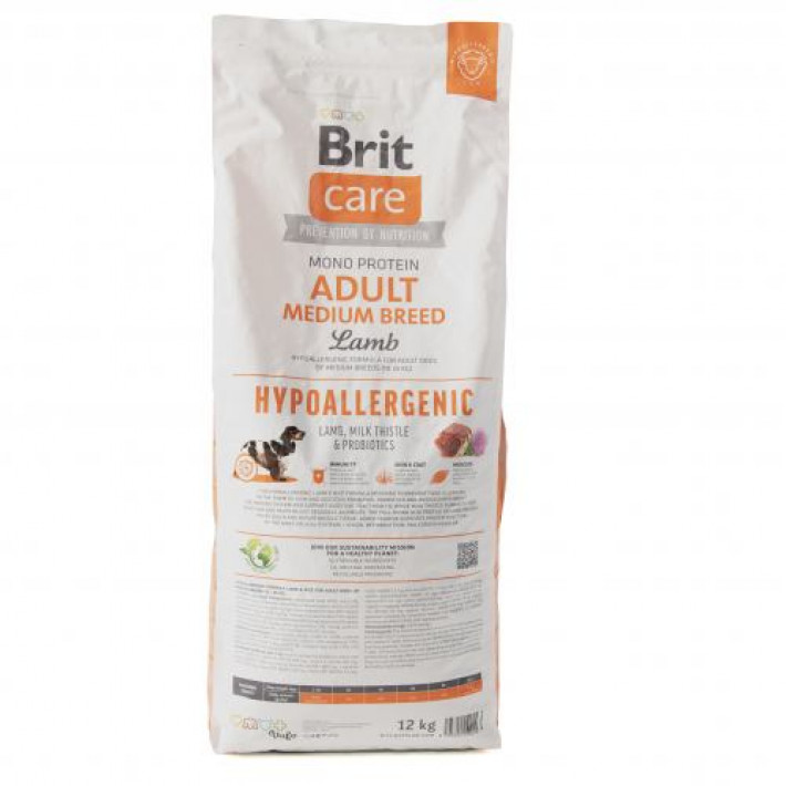 Сухий корм Brit Care Dog Hypoallergenic Adult Medium Breed для собак середніх порід, гіпоалергенний з ягням, 12 кг